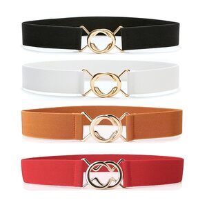 2316 4 Packs Of Women's Thin Elastic Belt Women's Alloy Buckle Elastic